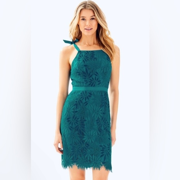 Lilly Pulitzer Kayleigh Shift Dress Size 0 Tidal Wave Fern Gallery Lace - Picture 1 of 7